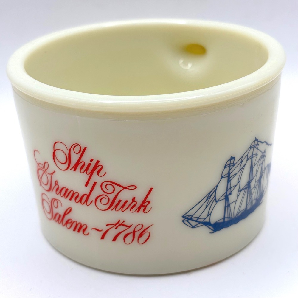 Vintage Old Spice Shulton Milk Glass Shaving Mug Ship Grand Turk Salem 1786
